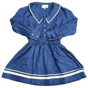 Charles Henry Navy Border Print Long Sleeve Stretch Cotton Sailor Mini Dress